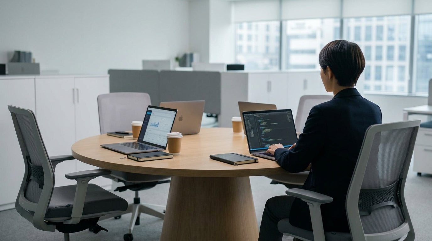 What Size Round Table for 4 People with Laptops?image