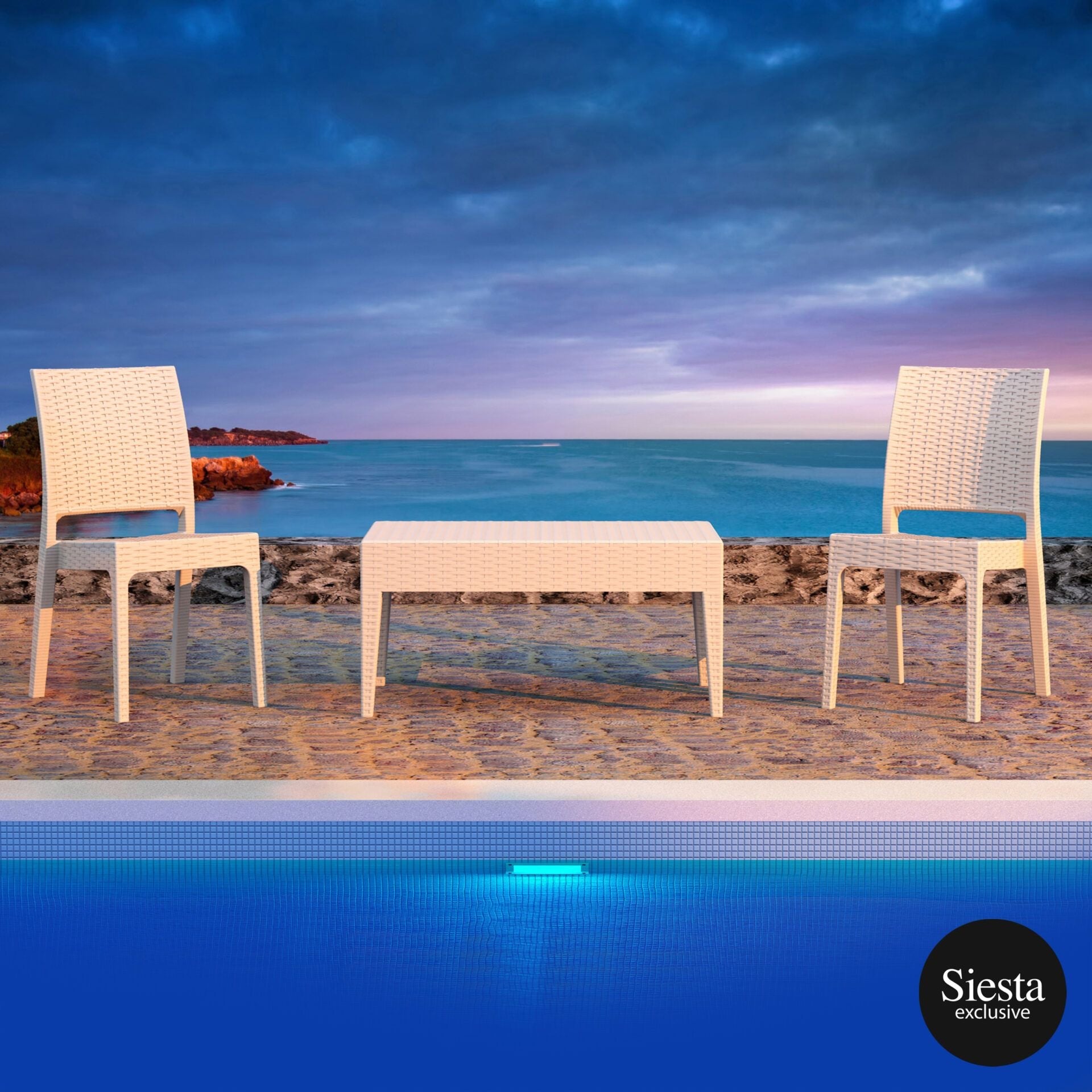 3 Piece Resin Rattan Pool Side Setting with Florida Chair