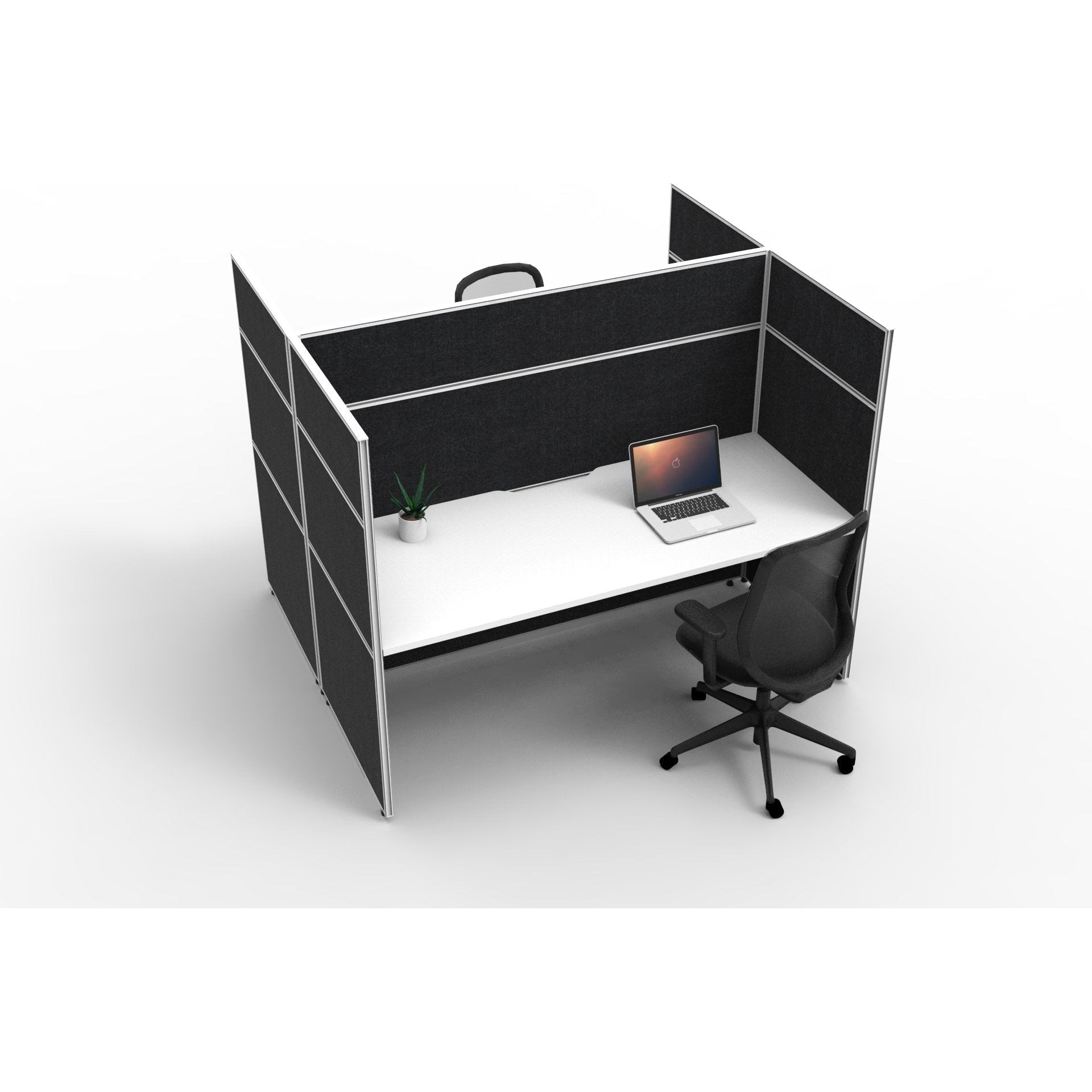 SHUSH30 Double Sided Workstation - 2 Person - Screen Hung Tops - White