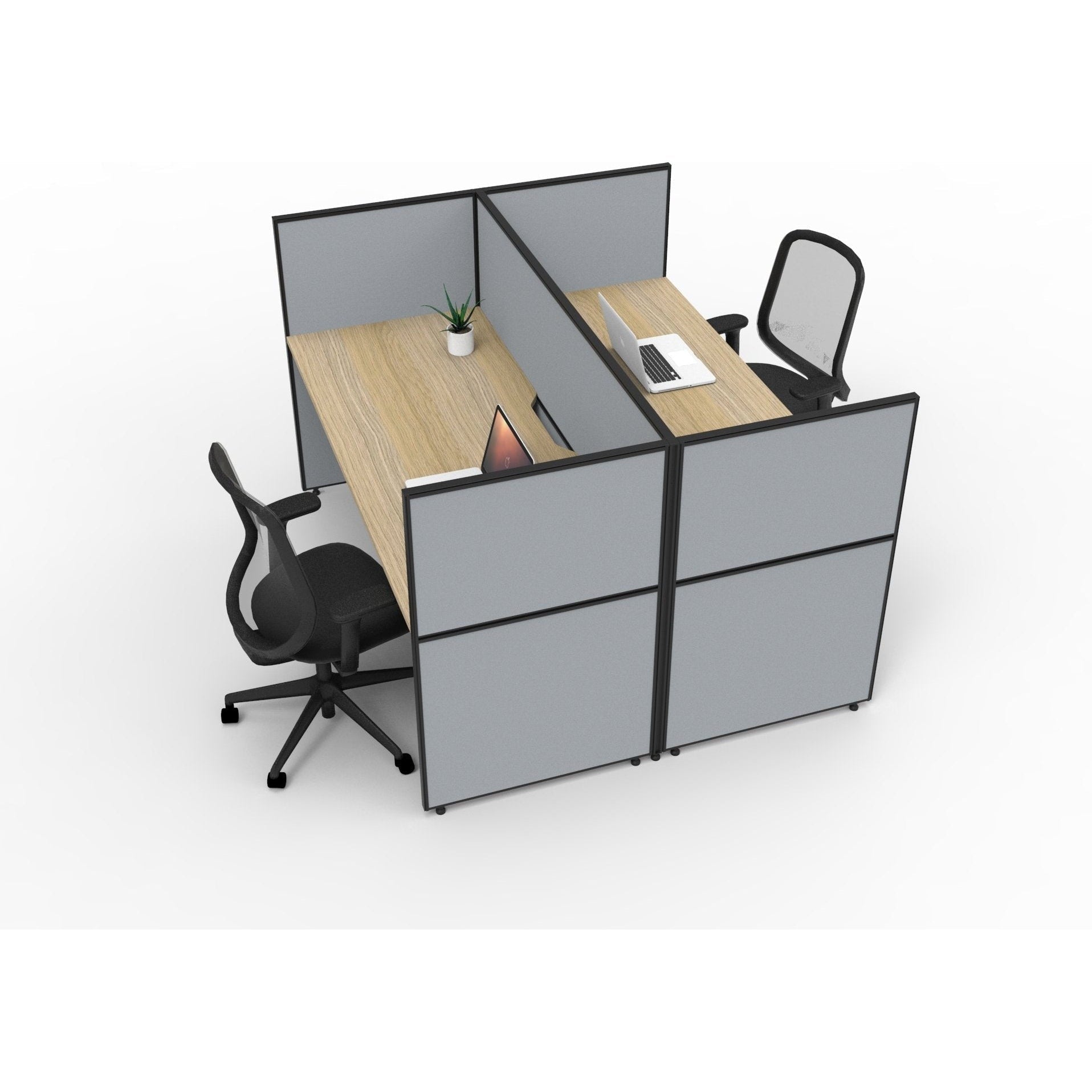 SHUSH30 Double Sided Workstation - 2 Person - Screen Hung Tops - Oak