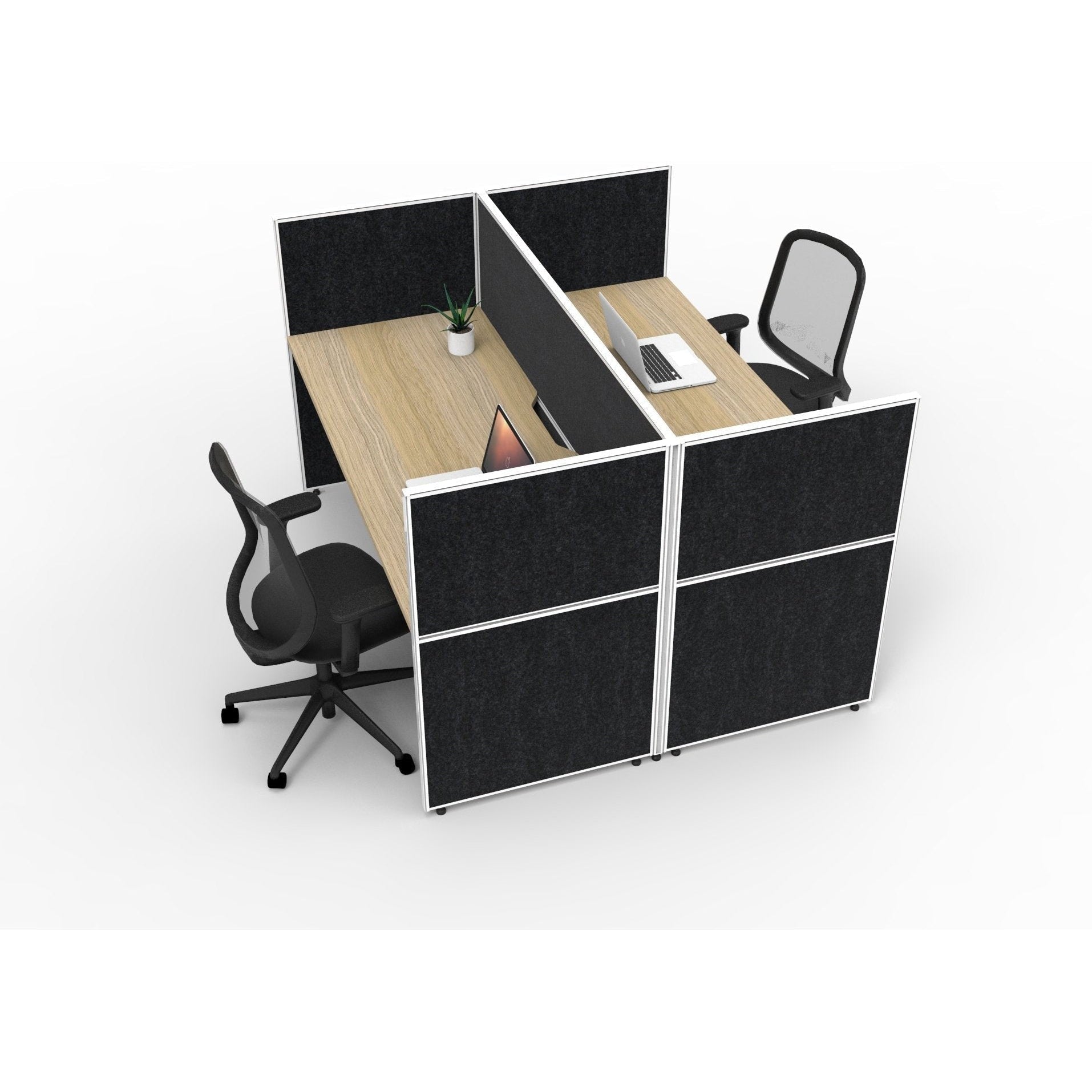 SHUSH30 Double Sided Workstation - 2 Person - Screen Hung Tops - Oak