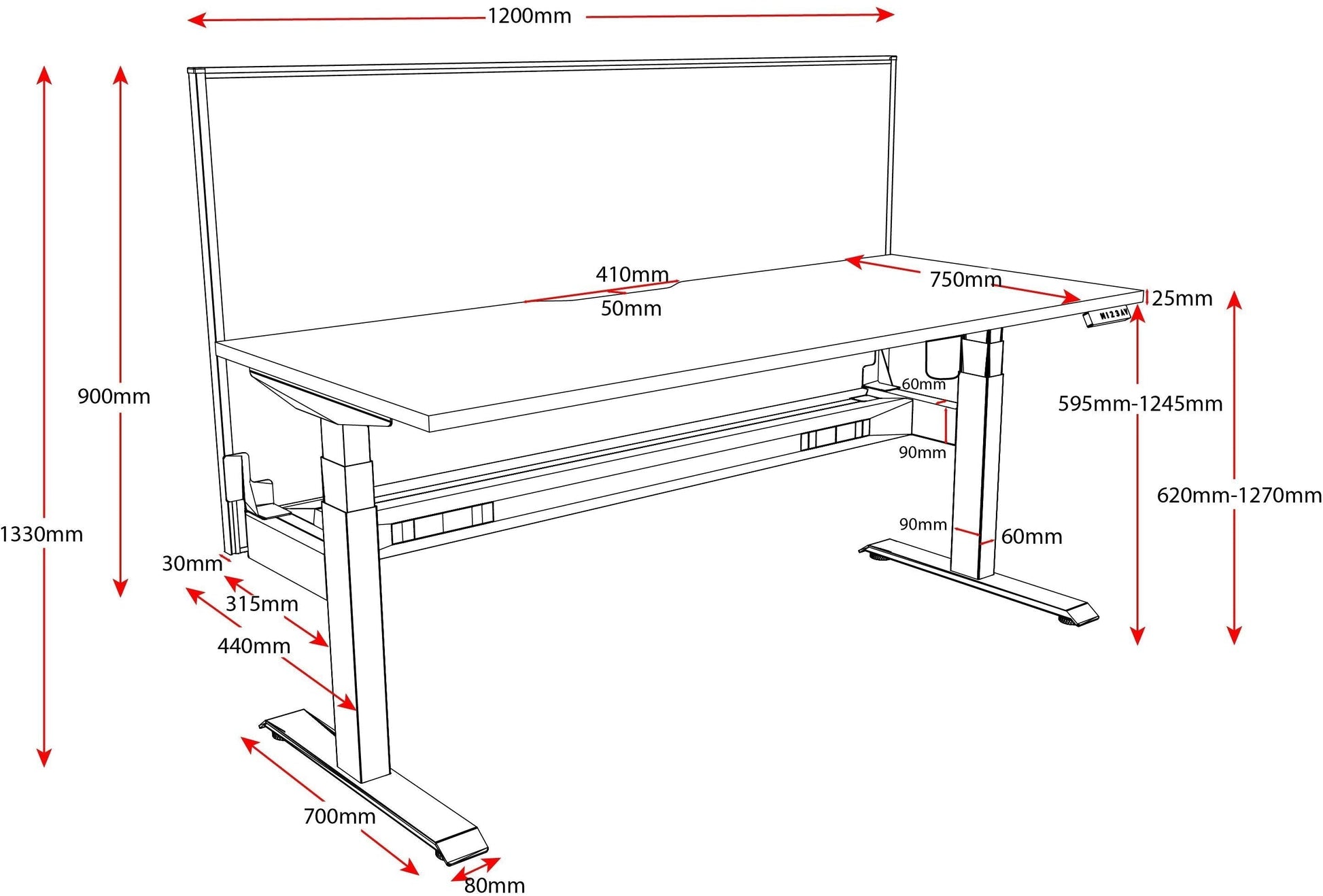Boost Light Electric Height Adjustable Single Sided Workstation