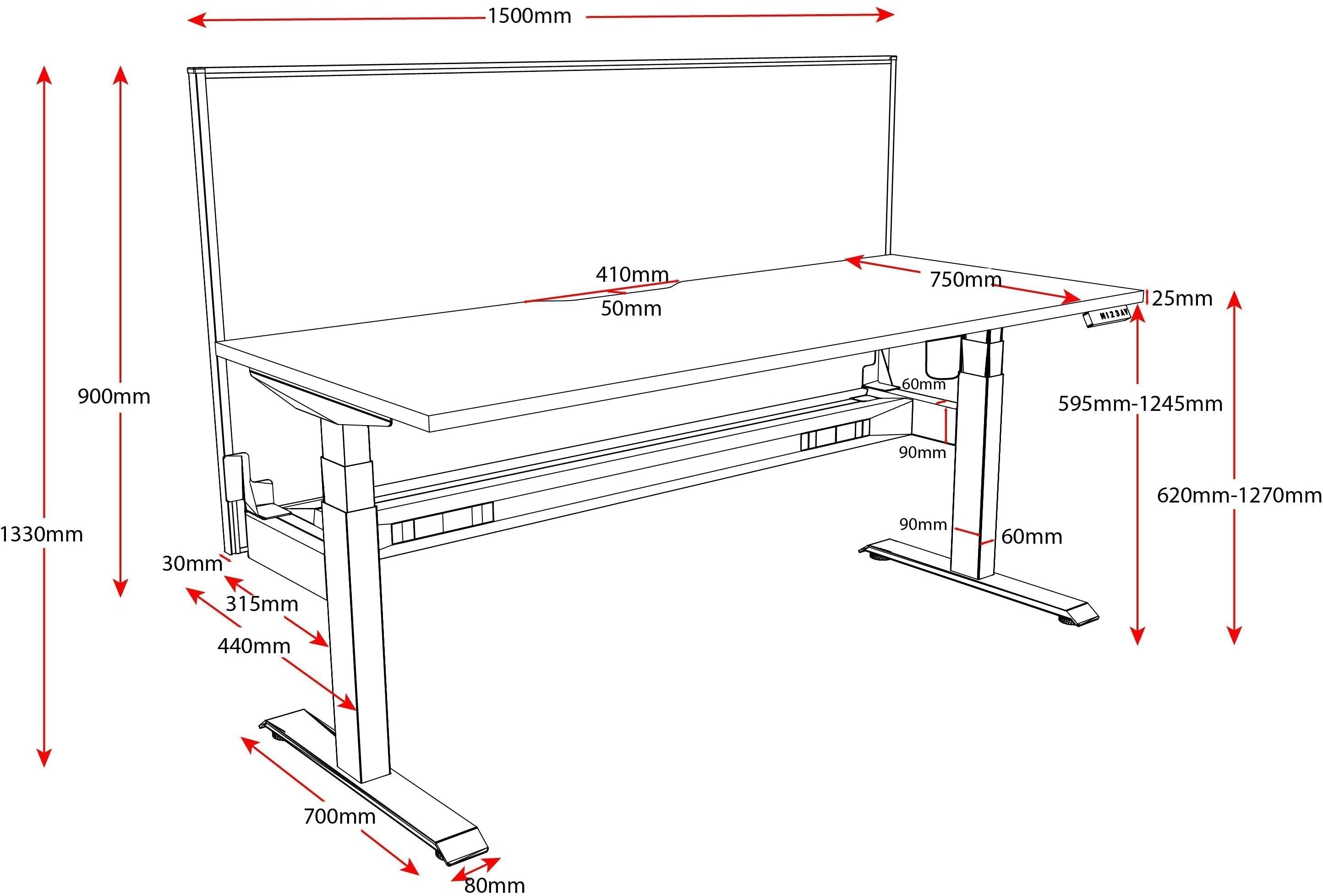 Boost Light Electric Height Adjustable Single Sided Workstation