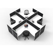 SHUSH30 Corner Workstations - 4 Person 'X' Configuration - Screen Hung Tops - White