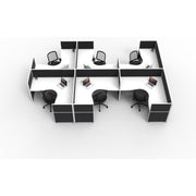 SHUSH30 Corner Workstations - 6 Person 'F' Configuration - Screen Hung Tops - White