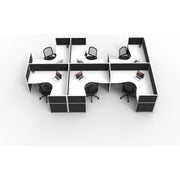 SHUSH30 Corner Workstations - 6 Person 'F' Configuration - Screen Hung Tops - White