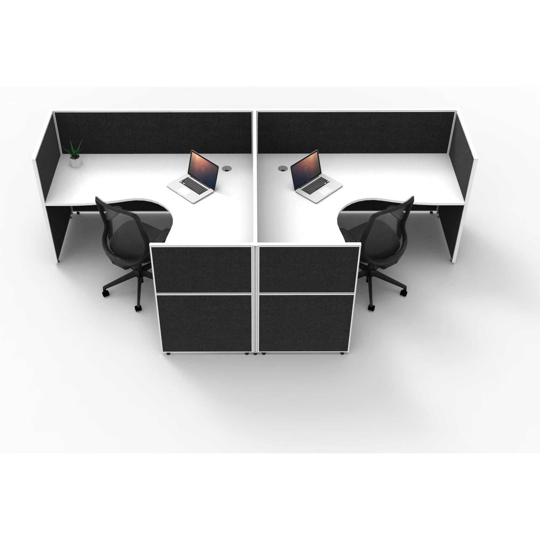 SHUSH30 Corner Workstations - 2 Person 'T' Configuration - Screen Hung Tops - White