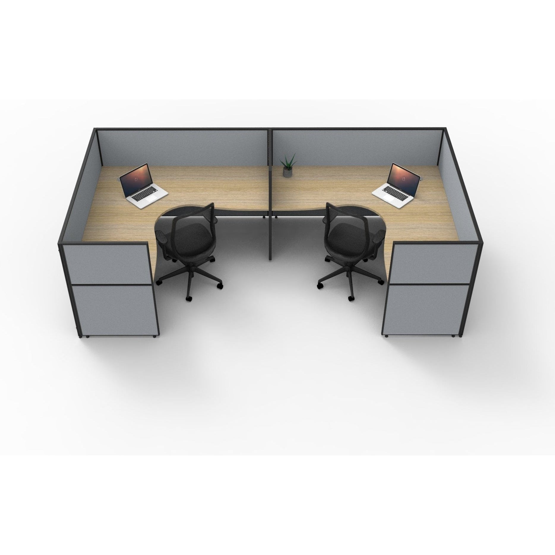 SHUSH30 Corner Workstations - 2 Person 'U' Configuration - Screen Hung Tops - Oak