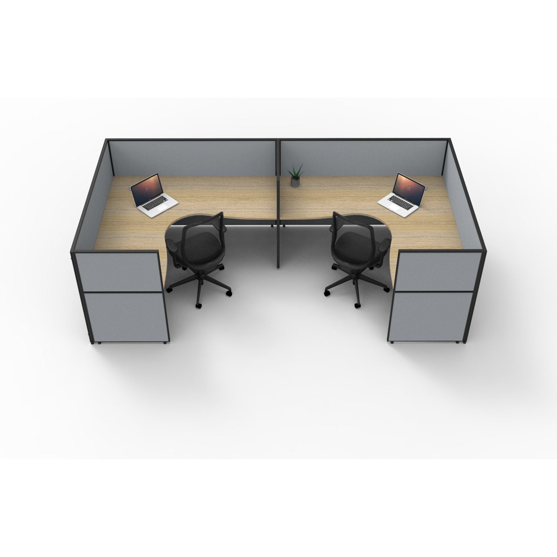 SHUSH30 Corner Workstations - 2 Person 'U' Configuration - Screen Hung Tops - Oak