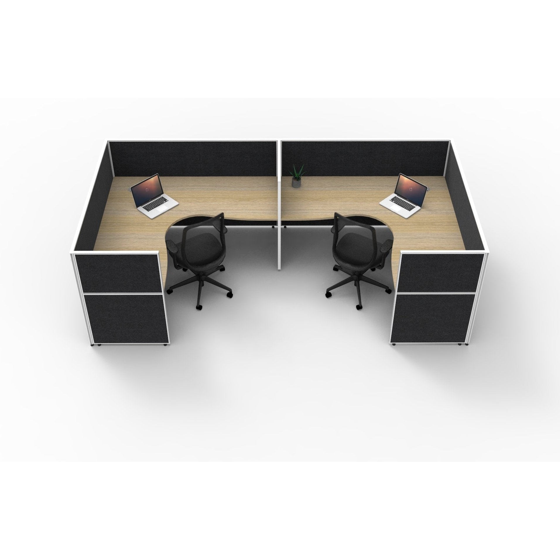 SHUSH30 Corner Workstations - 2 Person 'U' Configuration - Screen Hung Tops - Oak