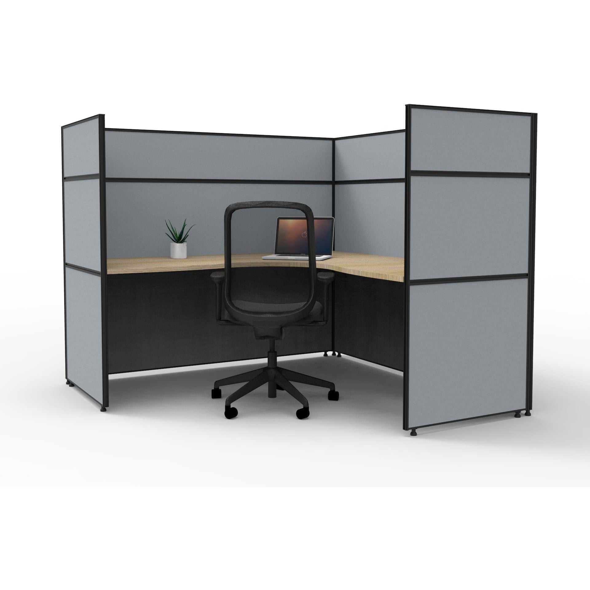 SHUSH30 Corner Workstation - 1 Person - Screen Hung Top - Oak
