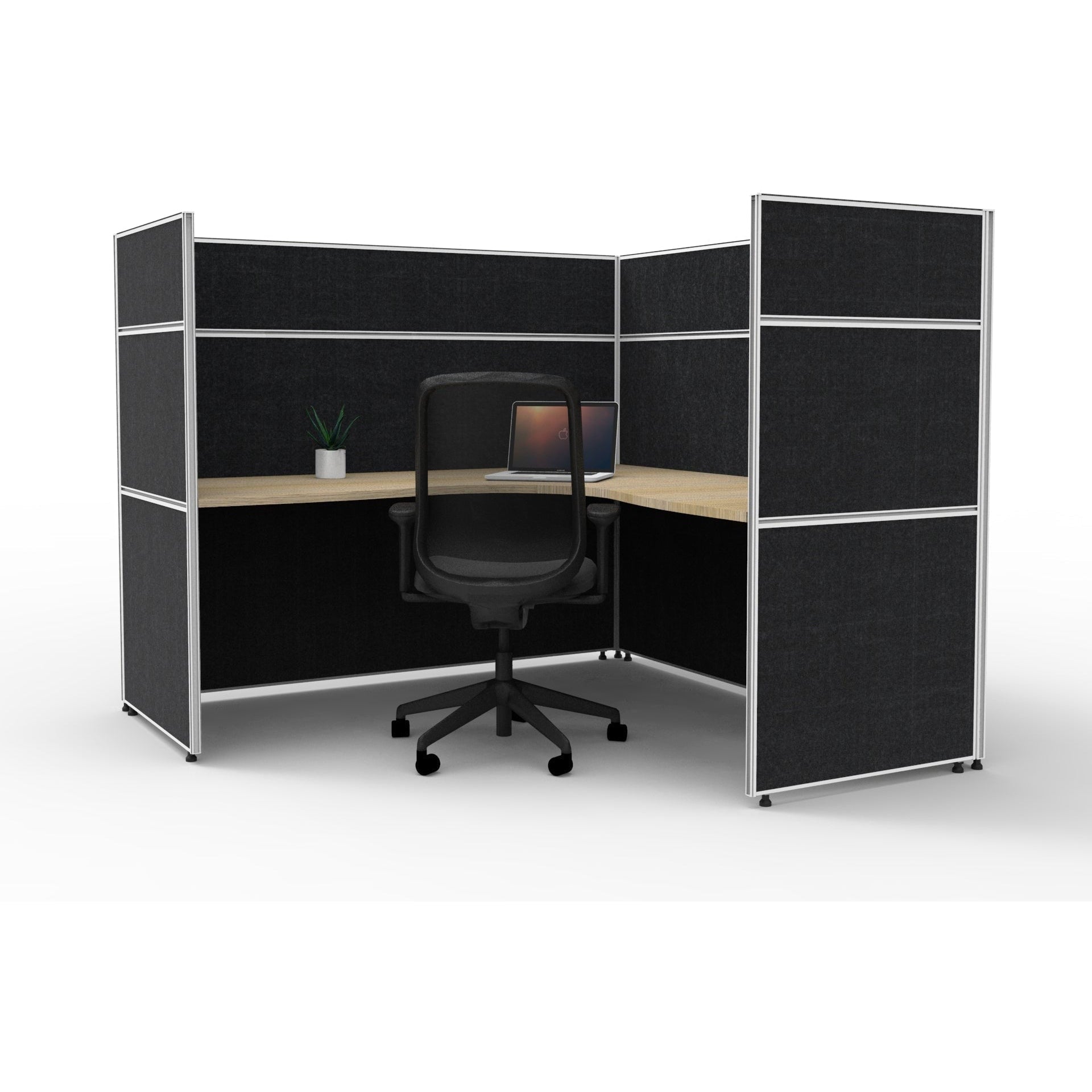 SHUSH30 Corner Workstation - 1 Person - Screen Hung Top - Oak