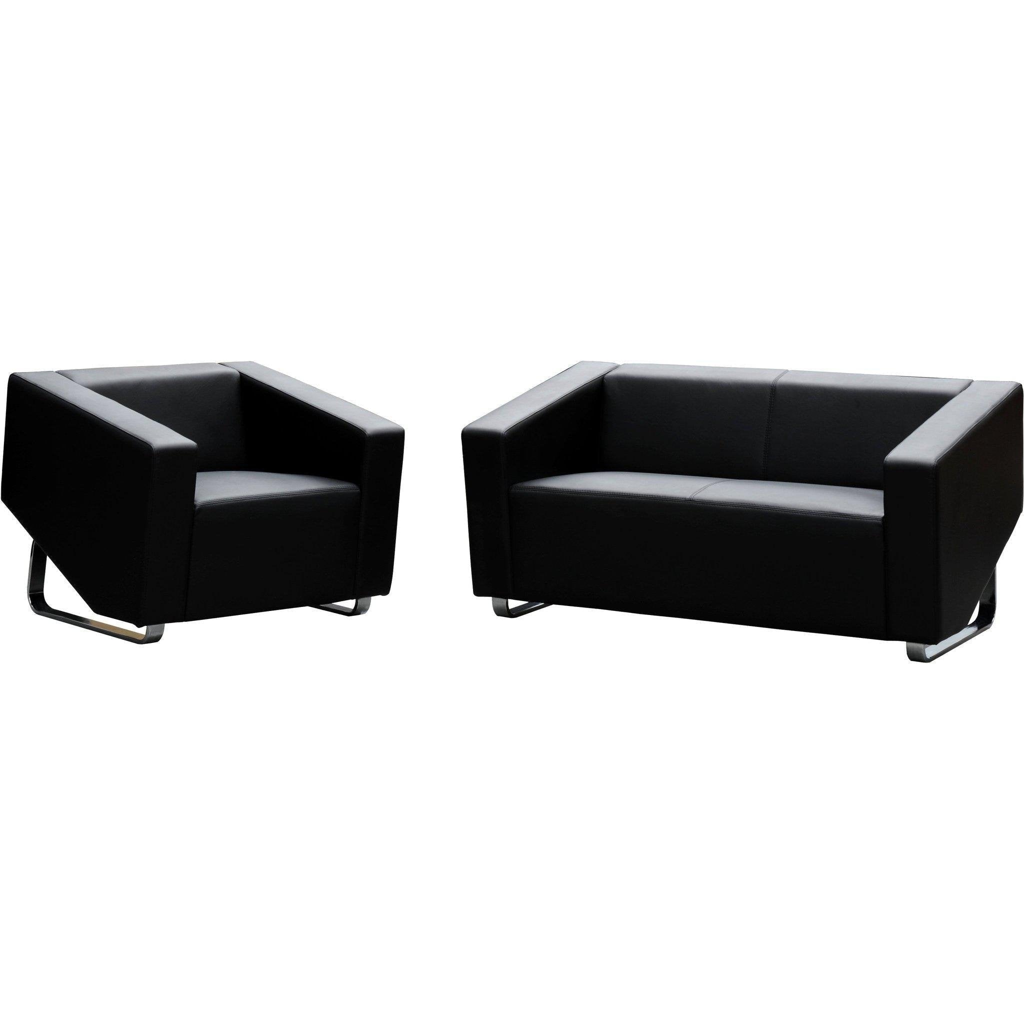 Cube 2 Seater Leather Lounge - Black