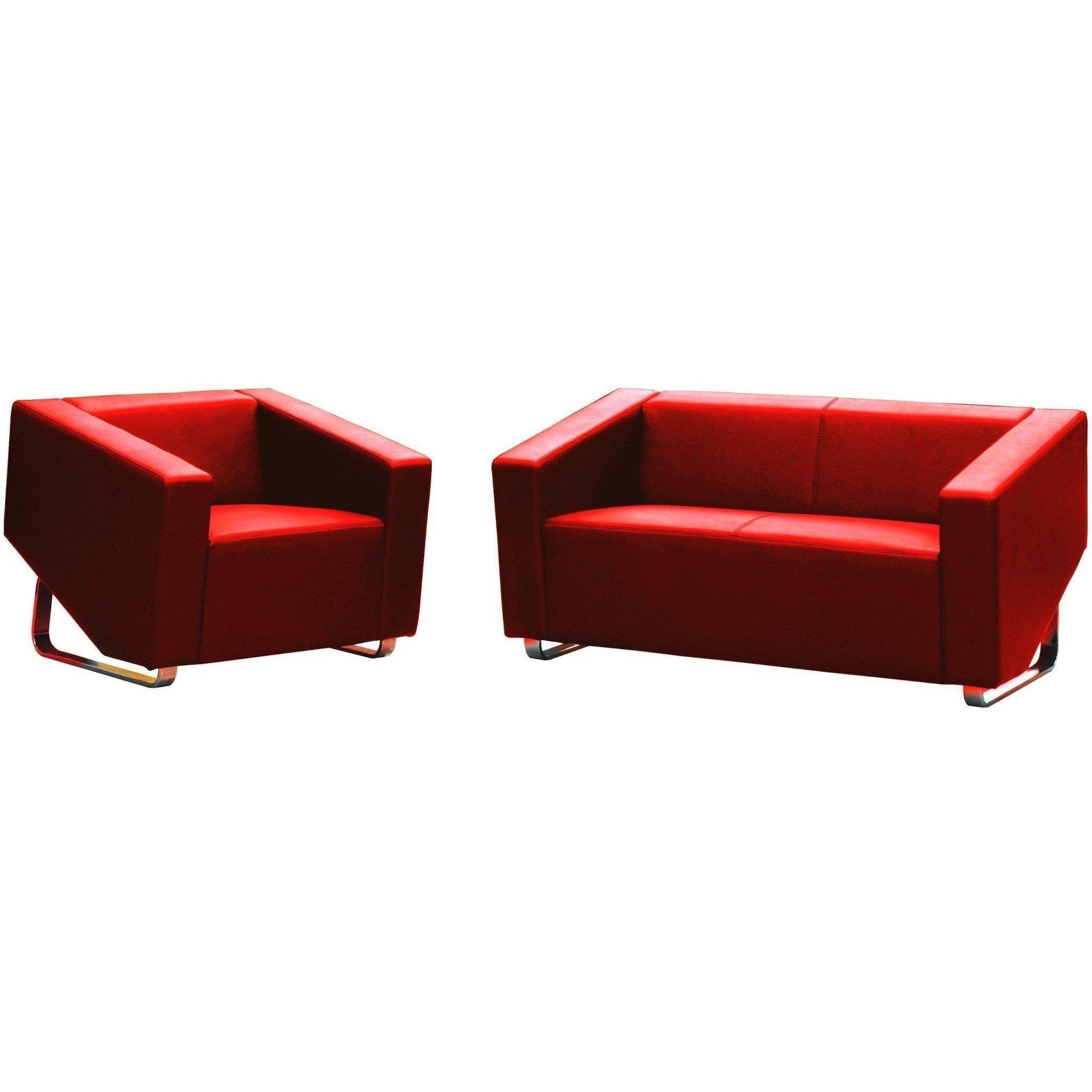Cube Single Leather Lounge - Red