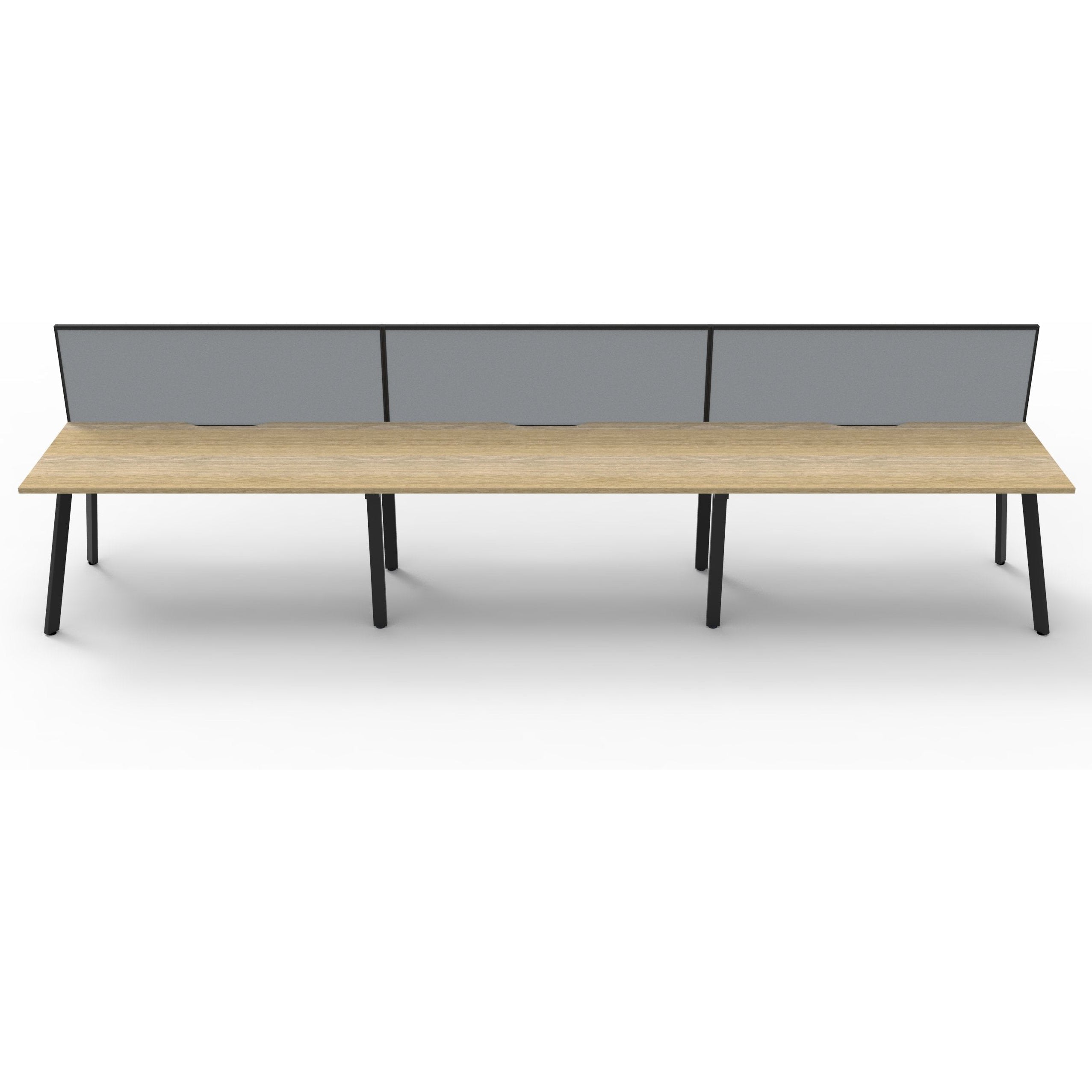 Eternity 3 Person Single Sided Workstation with SHUSH30 Aluminium Framed Screen - Oak