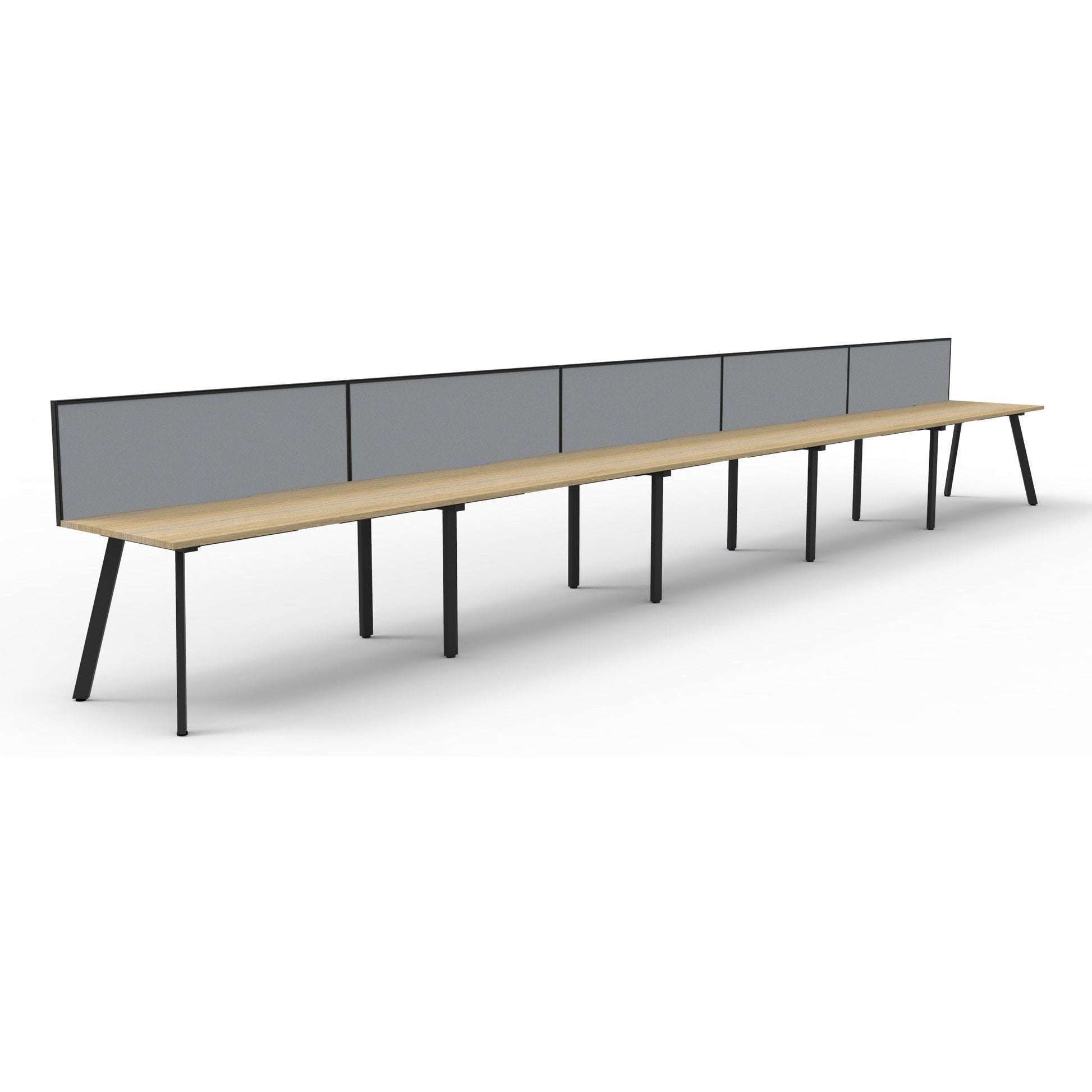 Eternity 5 Person Single Sided Workstation with SHUSH30 Aluminium Framed Screen - Oak