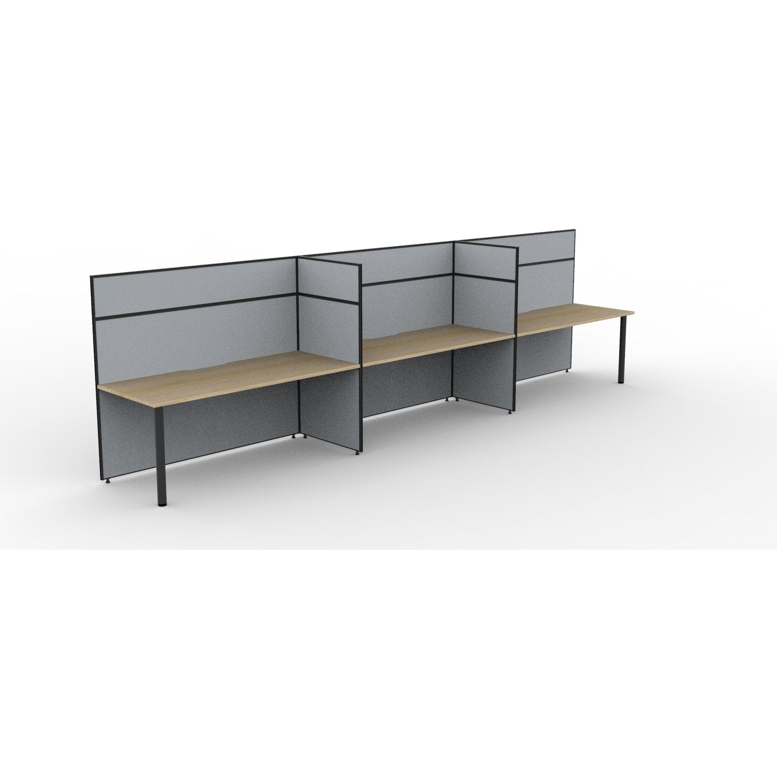 SHUSH30 Workstation - 3 Person - Round Leg - Oak