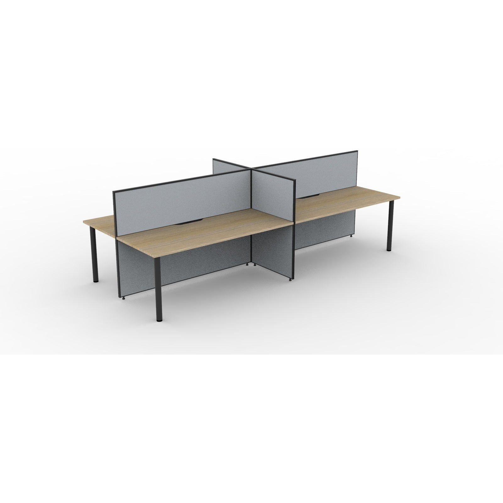 SHUSH30 Double Sided Workstation - 4 Person - Round Leg - Oak