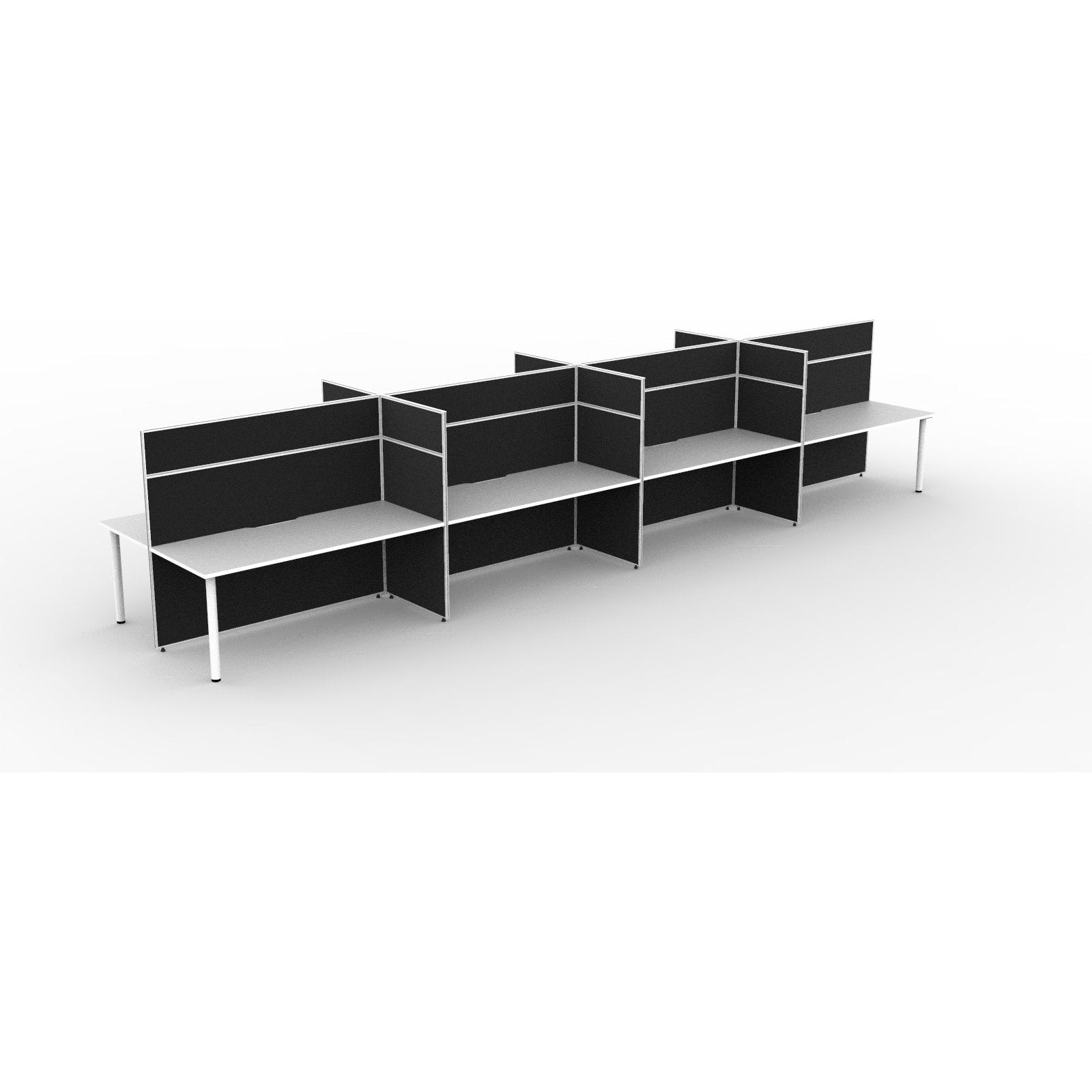 SHUSH30 Double Sided Workstation - 8 Person - Round Leg - White