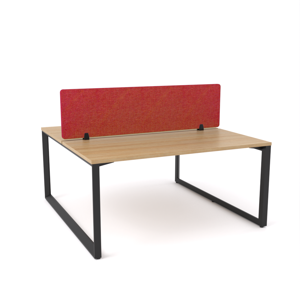 California Office Workstations (Loop Legs) 2-User Double-Sided Desk With AcoustiQ Screen (Red Screen)