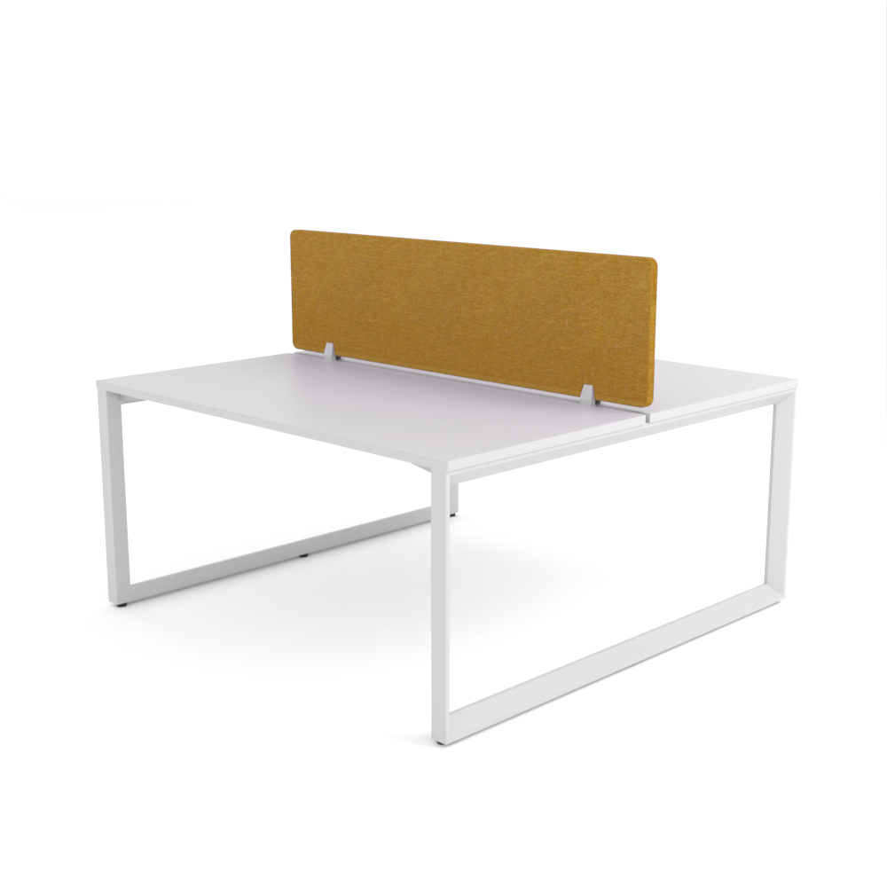 California Office Workstations (Loop Legs) 2-User Double-Sided Desk With AcoustiQ Screen (Golden Yellow Screen)