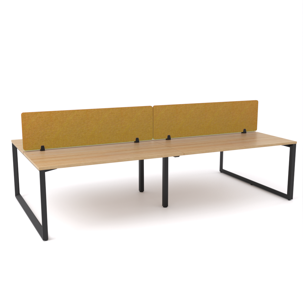California Office Workstations (Loop Legs) 4-User Double-Sided Desk With AcoustiQ Screen (Golden Yellow Screen)