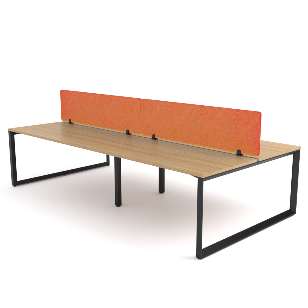 California Office Workstations (Loop Legs) 4-User Double-Sided Desk With AcoustiQ Screen (Orange Screen)