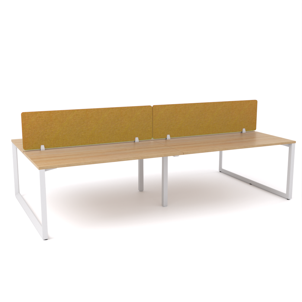California Office Workstations (Loop Legs) 4-User Double-Sided Desk With AcoustiQ Screen (Golden Yellow Screen)