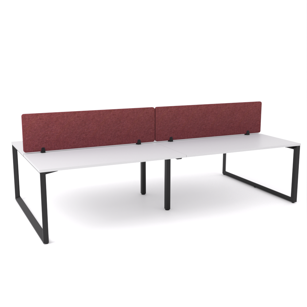 California Office Workstations (Loop Legs) 4-User Double-Sided Desk With AcoustiQ Screen (Maroon Screen)