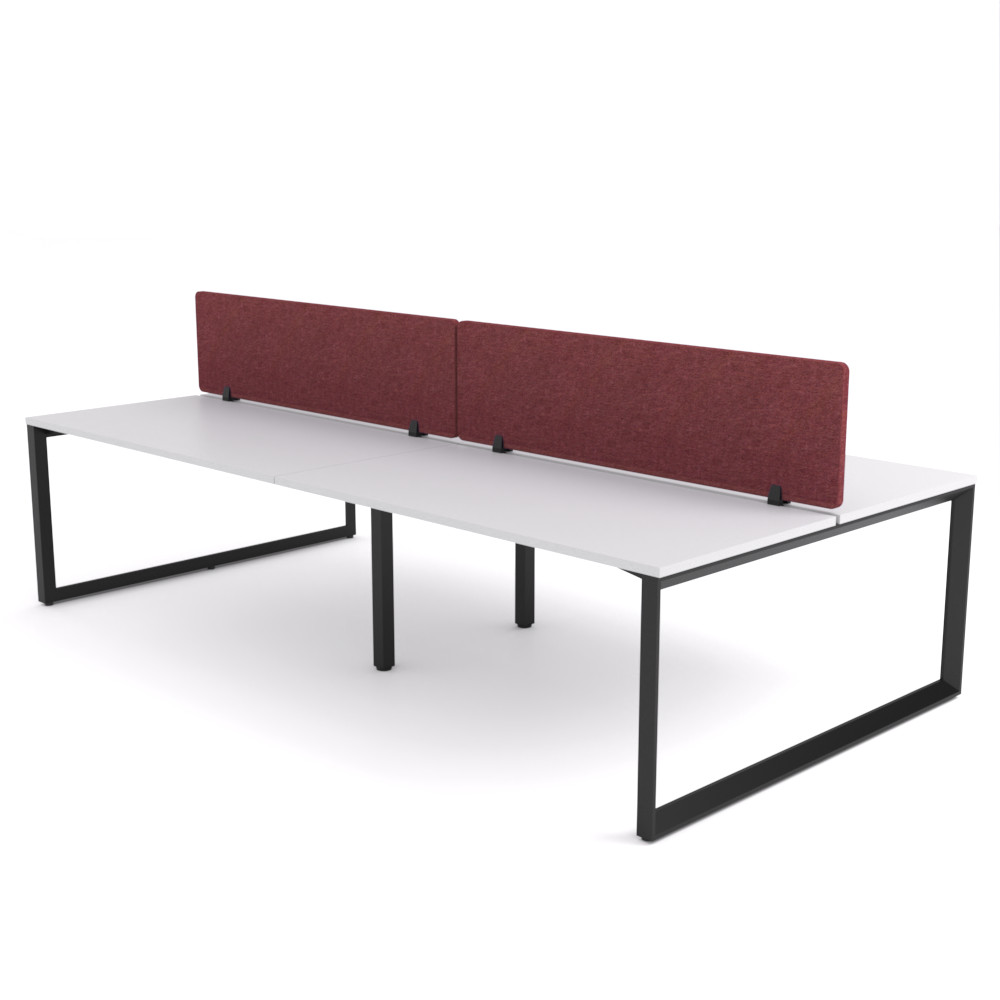 California Office Workstations (Loop Legs) 4-User Double-Sided Desk With AcoustiQ Screen (Maroon Screen)