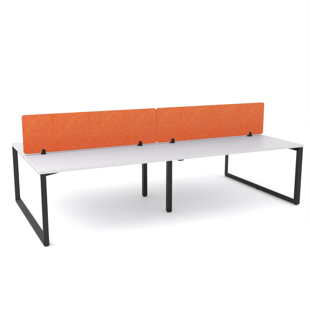 California Office Workstations (Loop Legs) 4-User Double-Sided Desk With AcoustiQ Screen (Orange Screen)