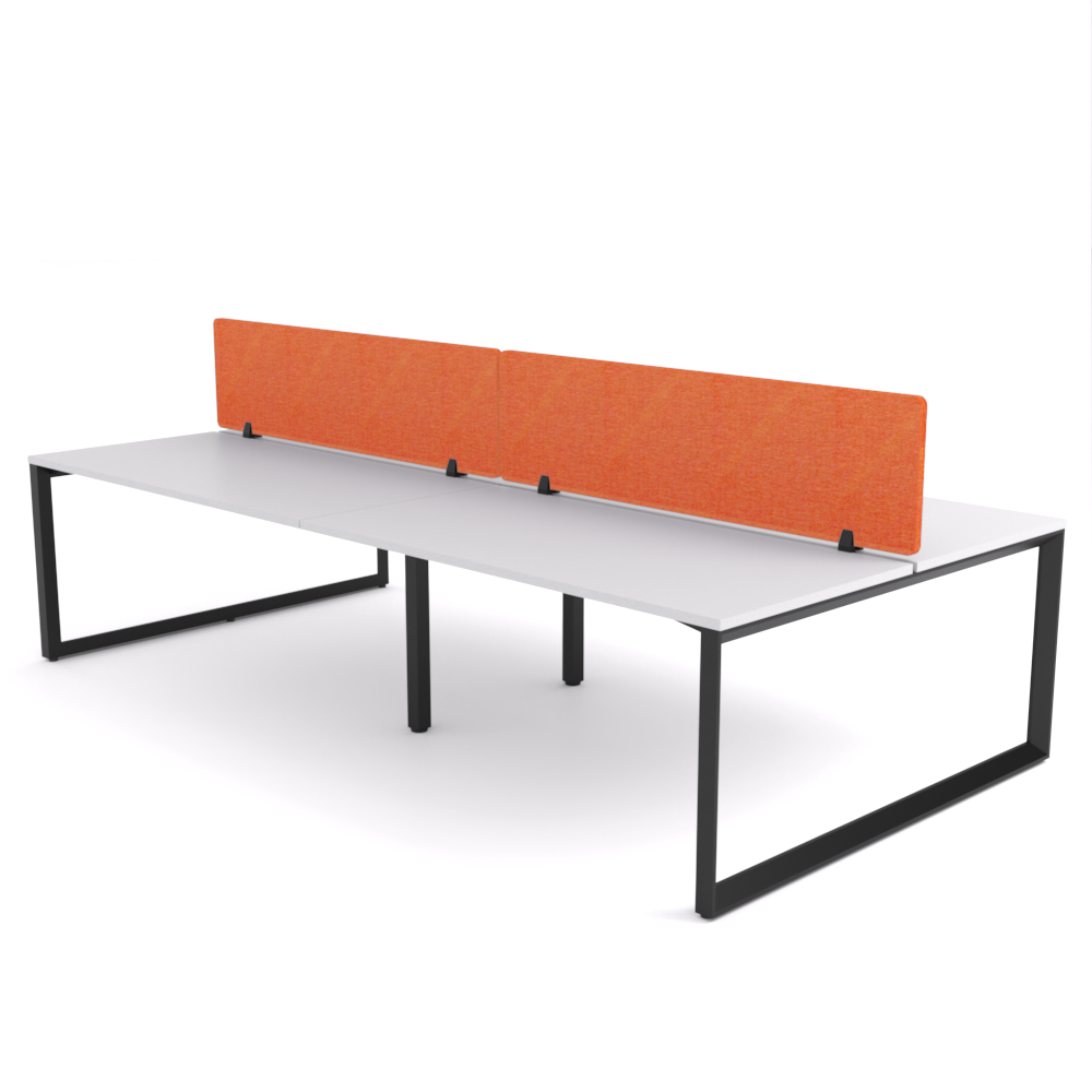 California Office Workstations (Loop Legs) 4-User Double-Sided Desk With AcoustiQ Screen (Orange Screen)