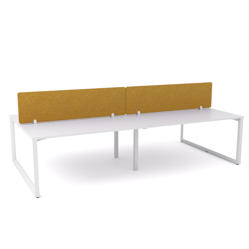 California Office Workstations (Loop Legs) 4-User Double-Sided Desk With AcoustiQ Screen (Golden Yellow Screen)