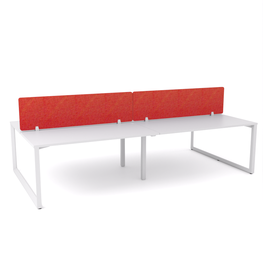 California Office Workstations (Loop Legs) 4-User Double-Sided Desk With AcoustiQ Screen (Red Screen)