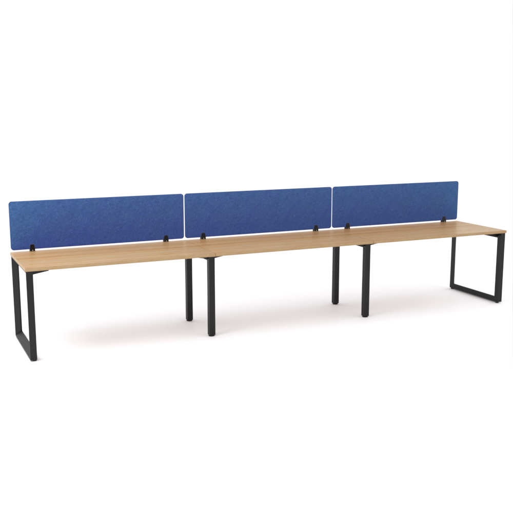 California Office Workstations (Loop Legs) 3-User Single-Sided Desk With AcoustiQ Screen (Cobalt Blue Screen)