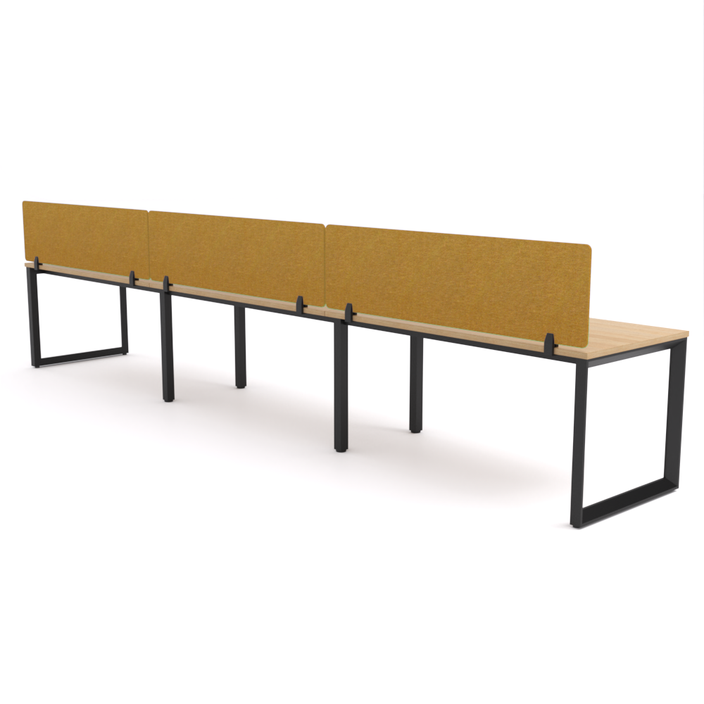 California Office Workstations (Loop Legs) 3-User Single-Sided Desk With AcoustiQ Screen (Golden Yellow Screen)