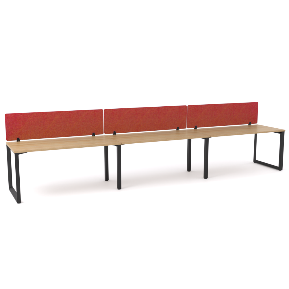 California Office Workstations (Loop Legs) 3-User Single-Sided Desk With AcoustiQ Screen (Red Screen)