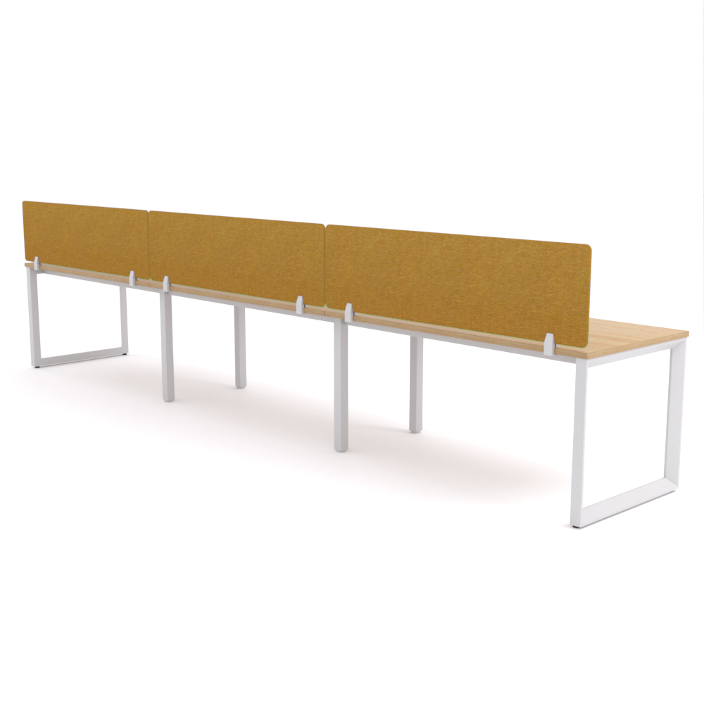 California Office Workstations (Loop Legs) 3-User Single-Sided Desk With AcoustiQ Screen (Golden Yellow Screen)