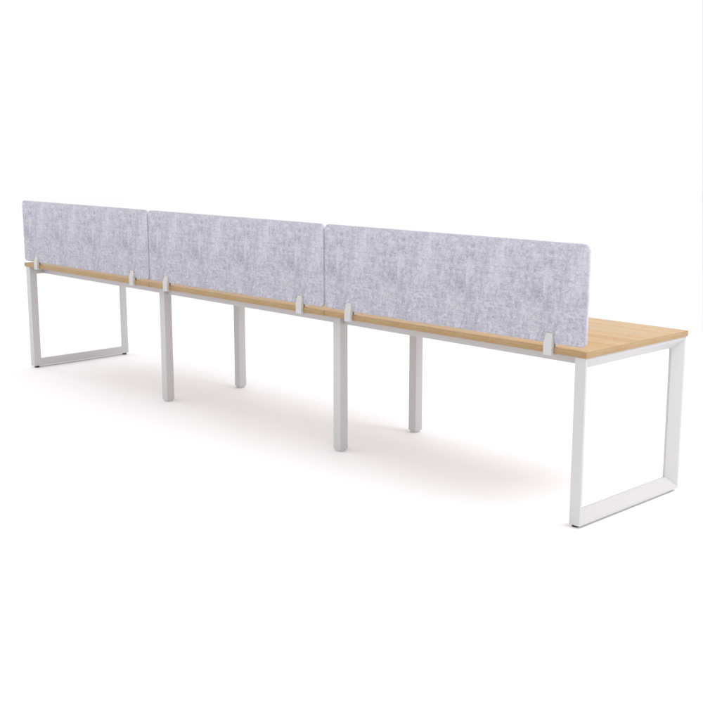 California Office Workstations (Loop Legs) 3-User Single-Sided Desk With AcoustiQ Screen (Marble Gray Screen)