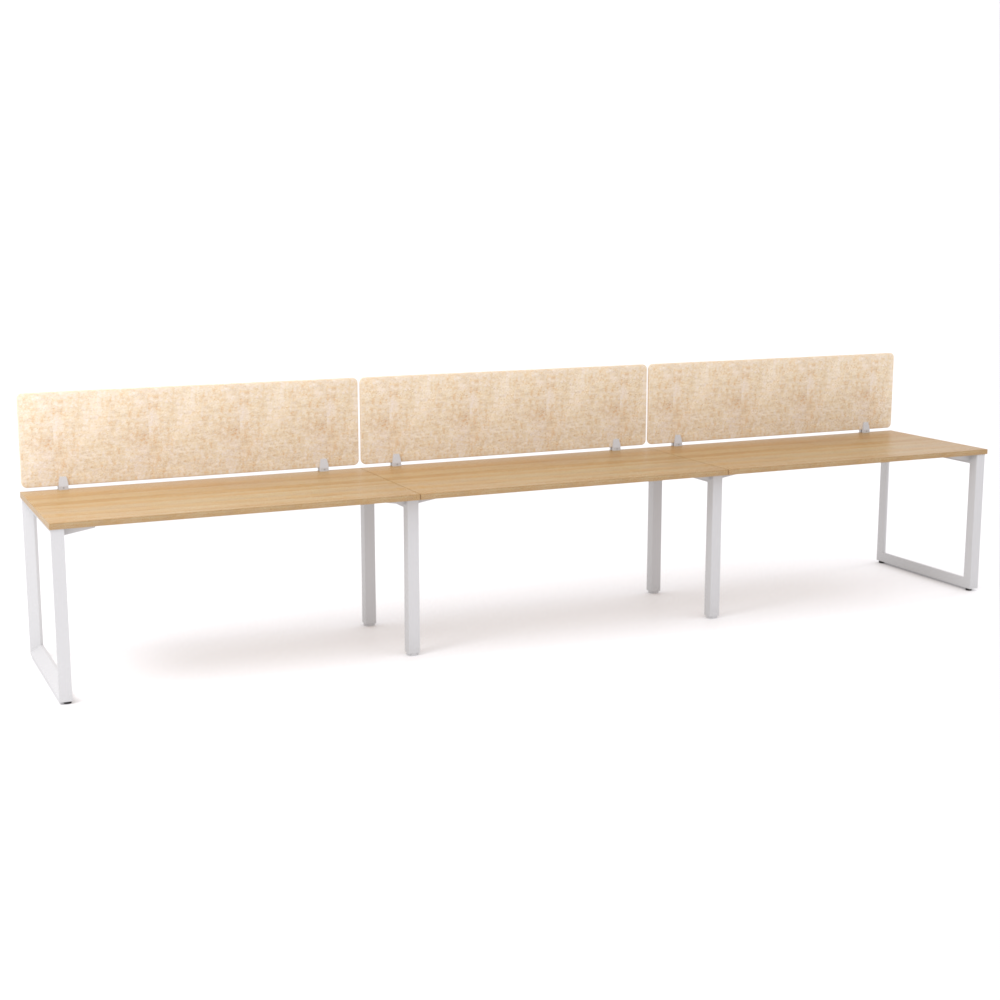 California Office Workstations (Loop Legs) 3-User Single-Sided Desk With AcoustiQ Screen (Natural Screen)