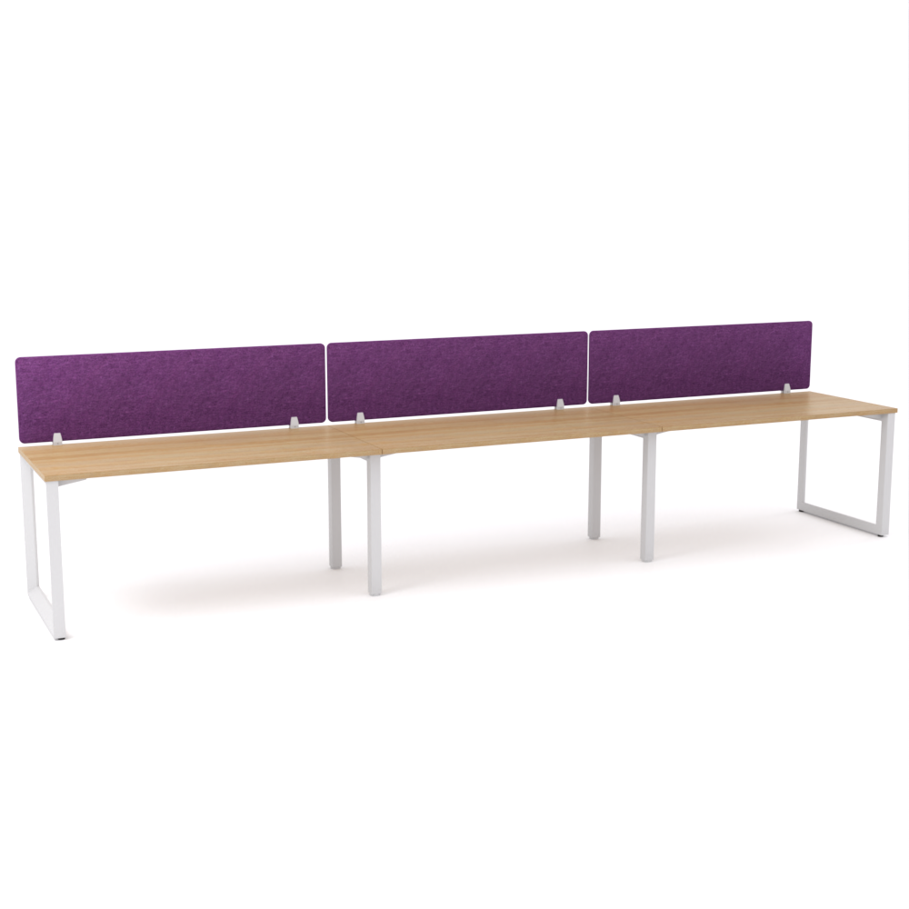 California Office Workstations (Loop Legs) 3-User Single-Sided Desk With AcoustiQ Screen (Purple Screen)