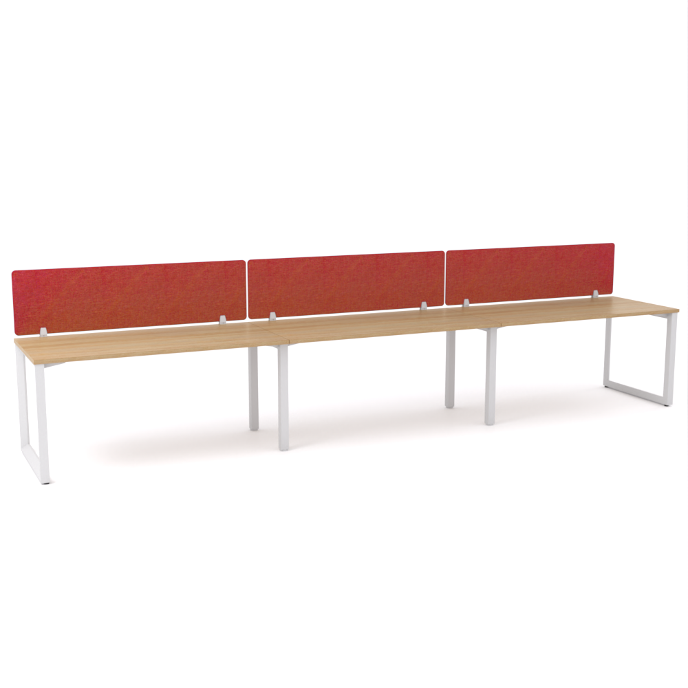 California Office Workstations (Loop Legs) 3-User Single-Sided Desk With AcoustiQ Screen (Red Screen)