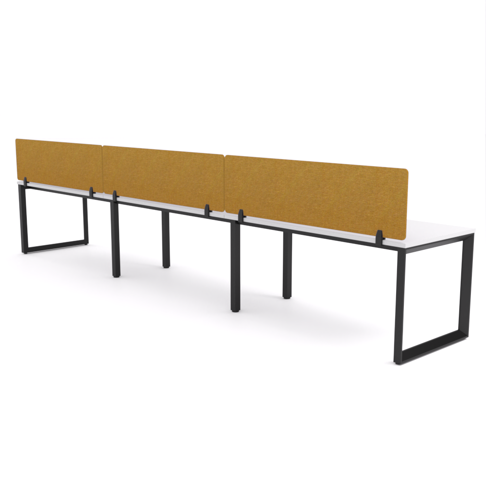 California Office Workstations (Loop Legs) 3-User Single-Sided Desk With AcoustiQ Screen (Golden Yellow Screen)