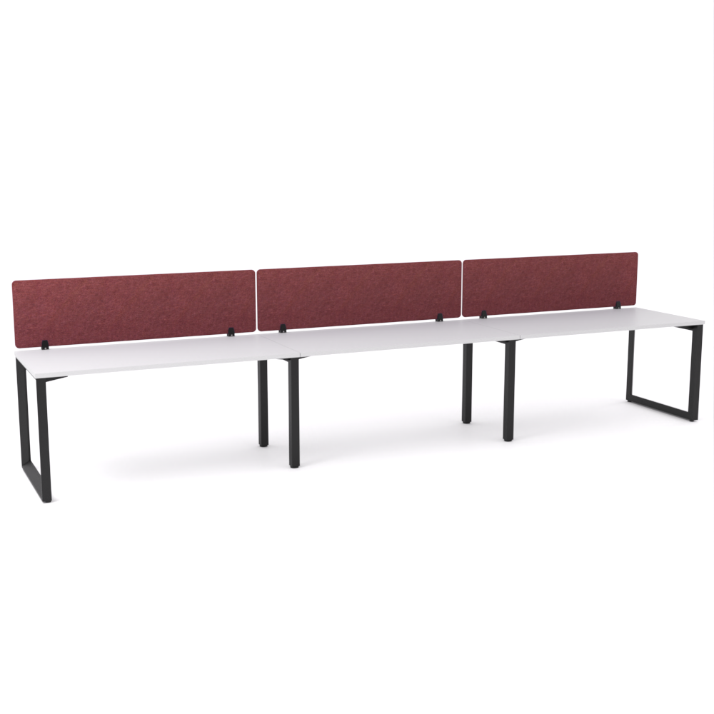 California Office Workstations (Loop Legs) 3-User Single-Sided Desk With AcoustiQ Screen (Maroon Screen)