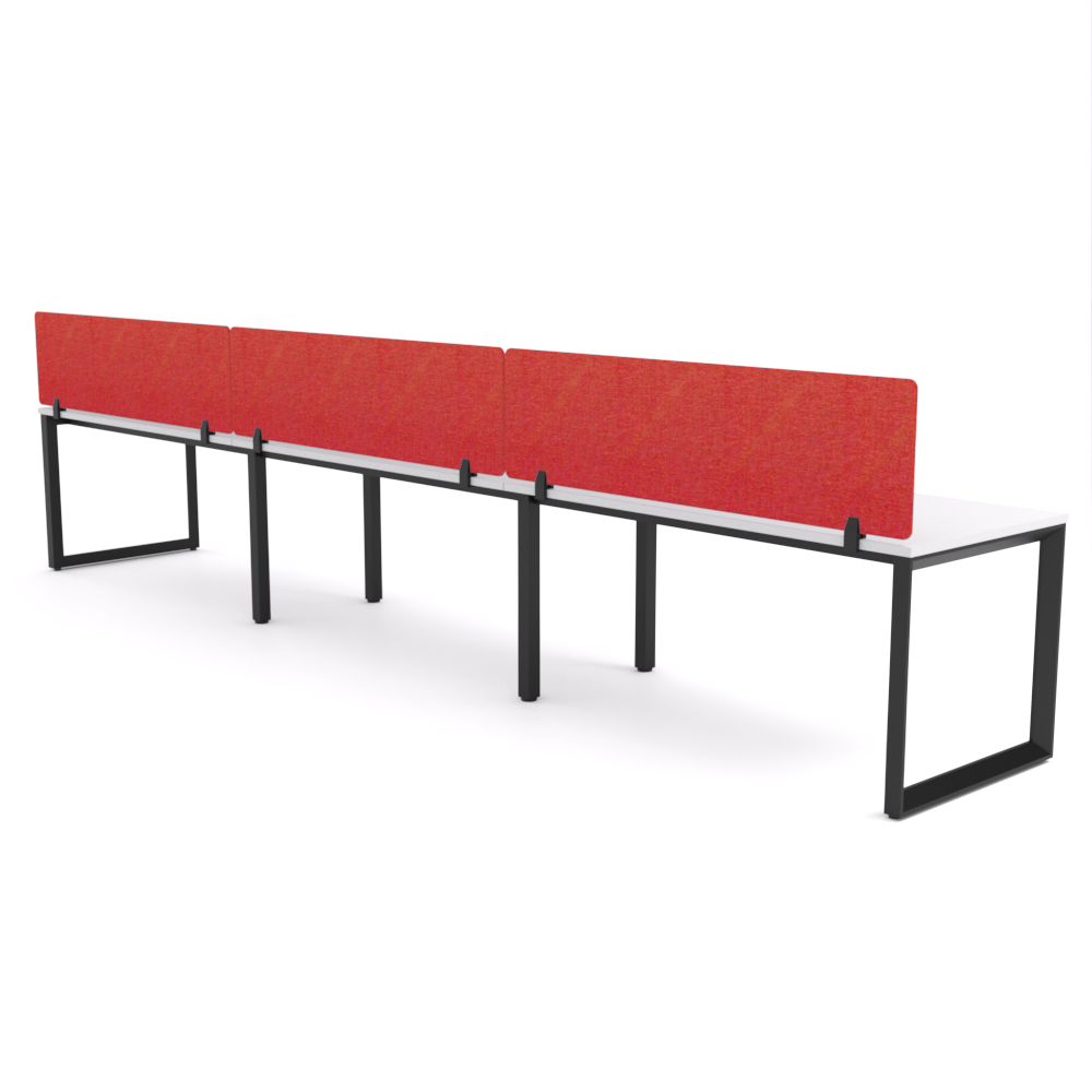 California Office Workstations (Loop Legs) 3-User Single-Sided Desk With AcoustiQ Screen (Red Screen)