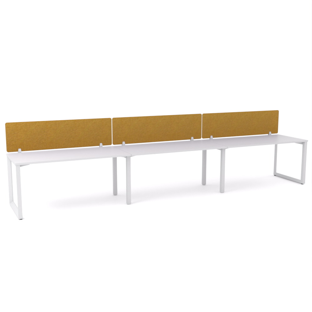 California Office Workstations (Loop Legs) 3-User Single-Sided Desk With AcoustiQ Screen (Golden Yellow Screen)