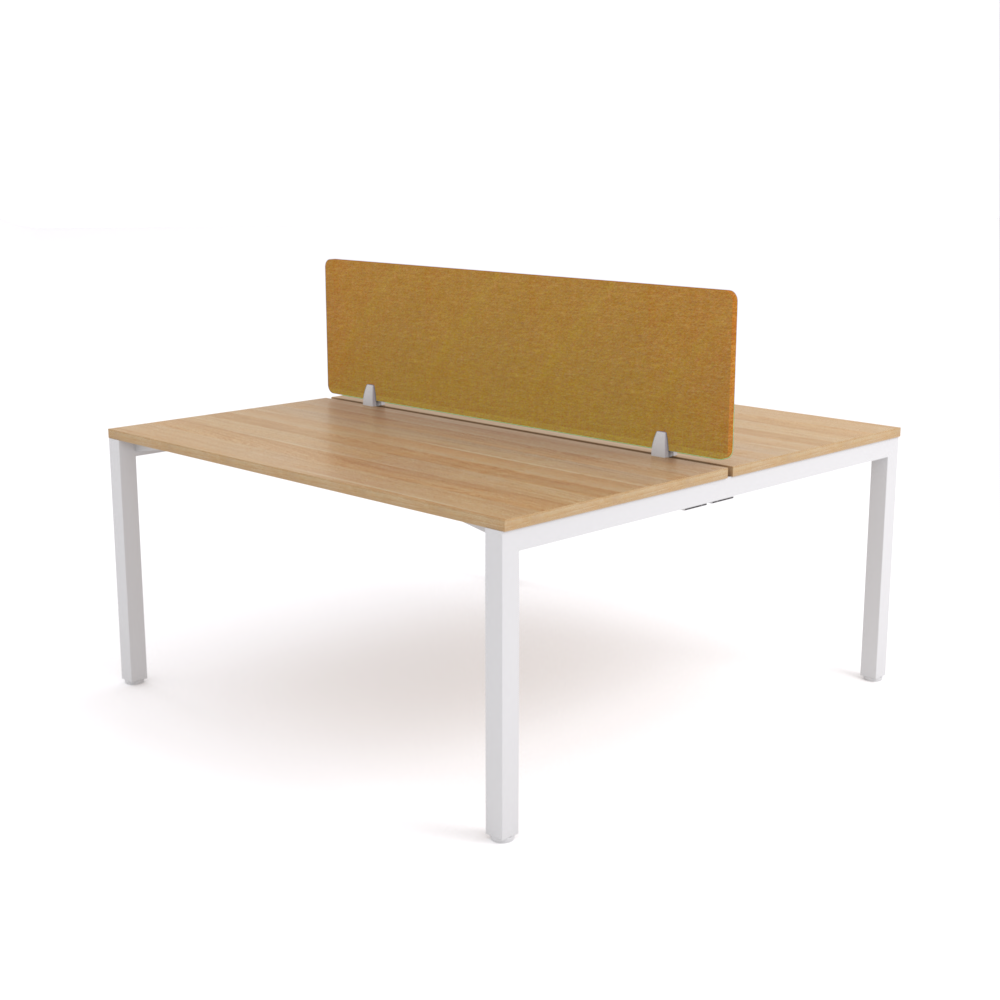 California Office Workstations (Straight Legs) 2-User Double-Sided Desk With AcoustiQ Screen (Golden Yellow Screen)