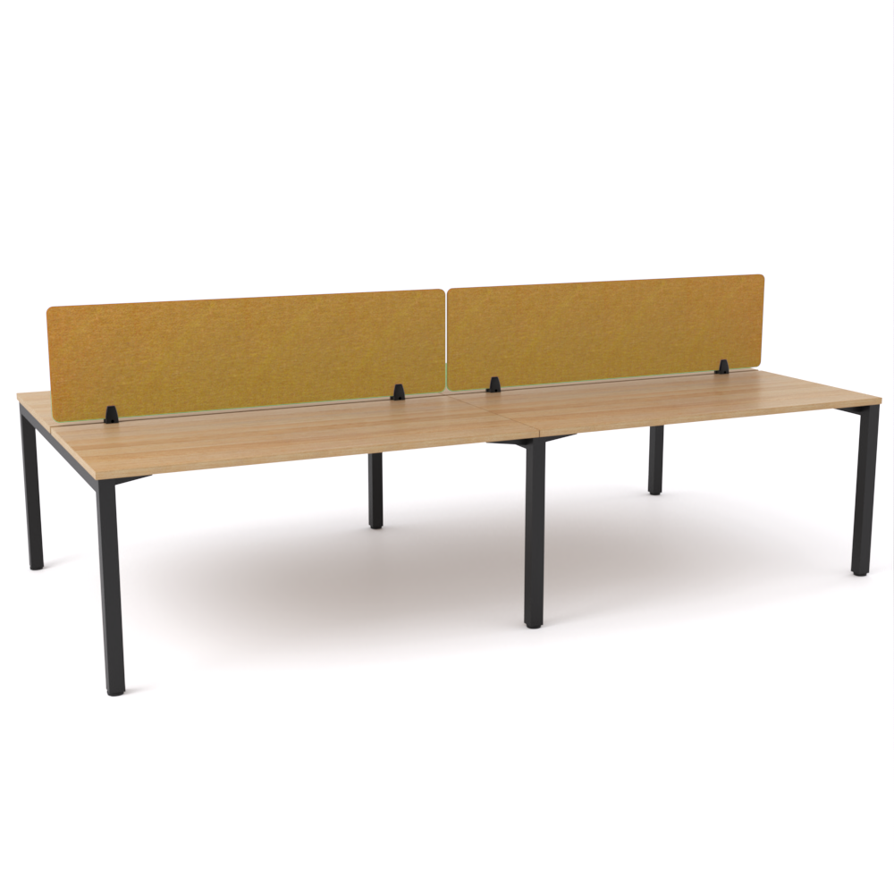 California Office Workstations (Straight Legs) 4-User Double-Sided Desk With AcoustiQ Screen (Golden Yellow Screen)