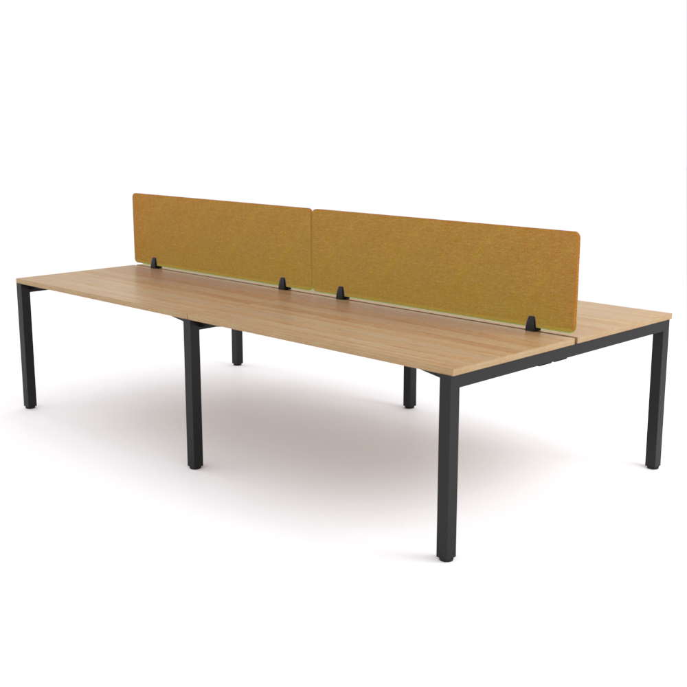 California Office Workstations (Straight Legs) 4-User Double-Sided Desk With AcoustiQ Screen (Golden Yellow Screen)