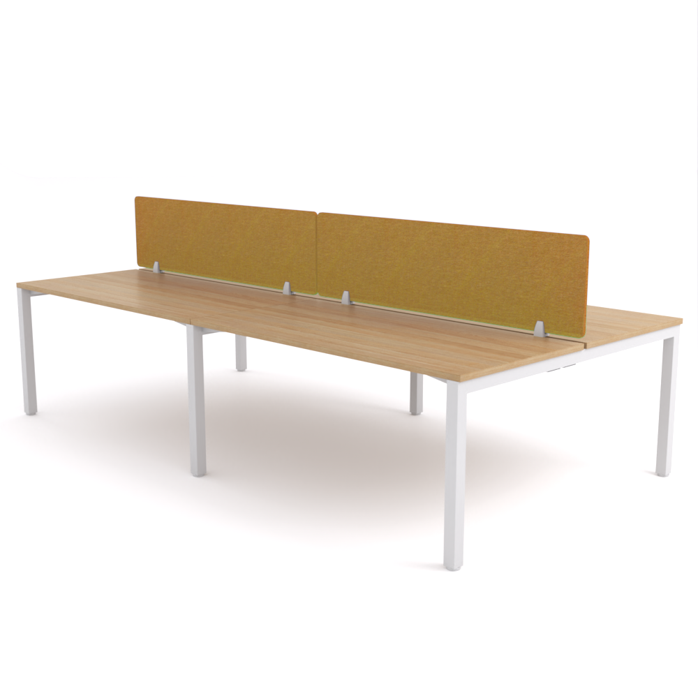 California Office Workstations (Straight Legs) 4-User Double-Sided Desk With AcoustiQ Screen (Golden Yellow Screen)